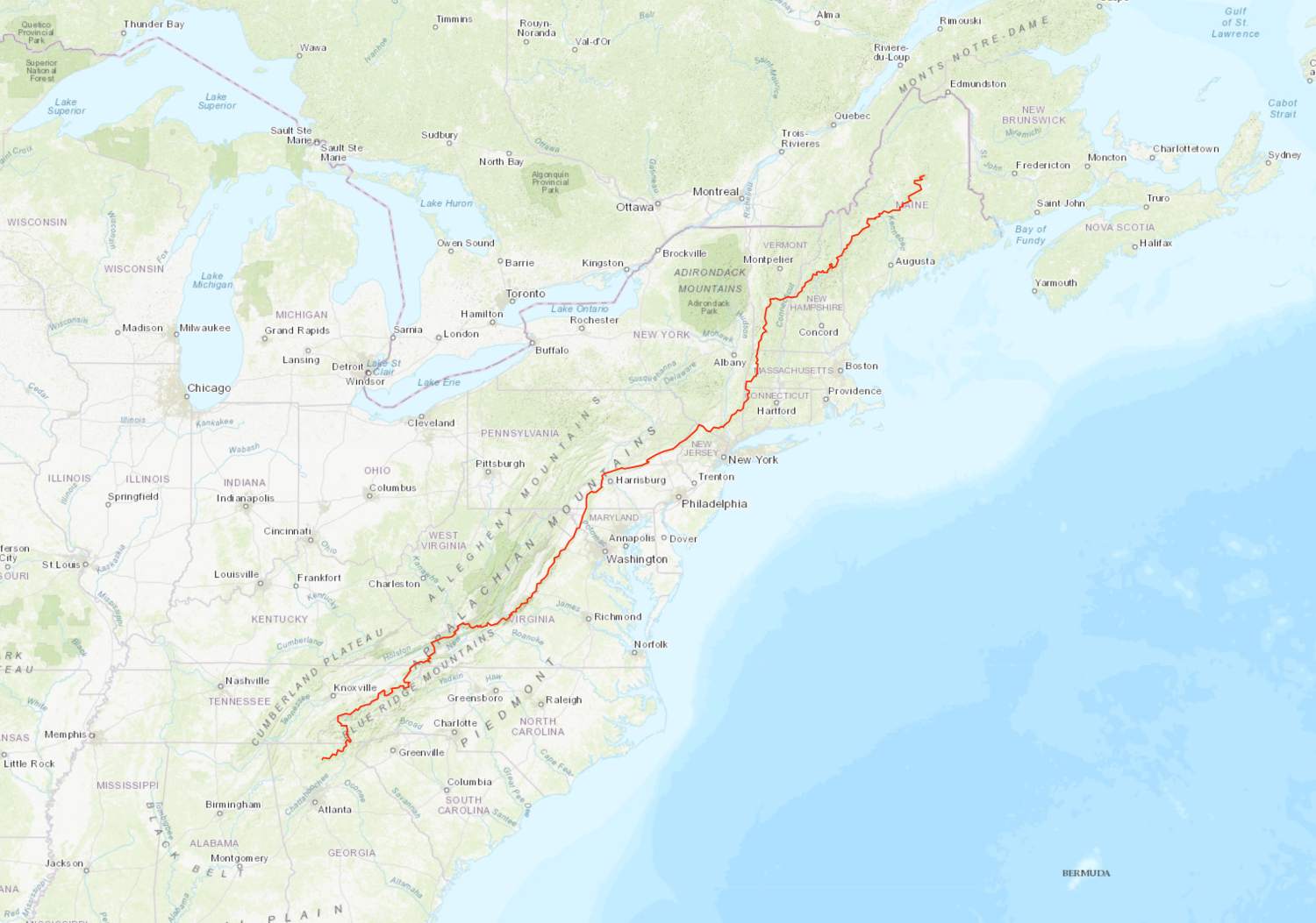 Mapa Appalachian Trailu